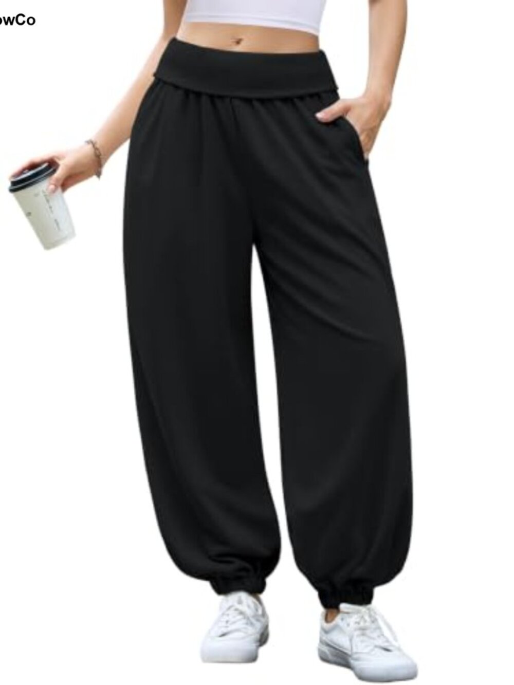 Women's Baggy Balloon Sweatpants Fold Over High Waist with Pockets